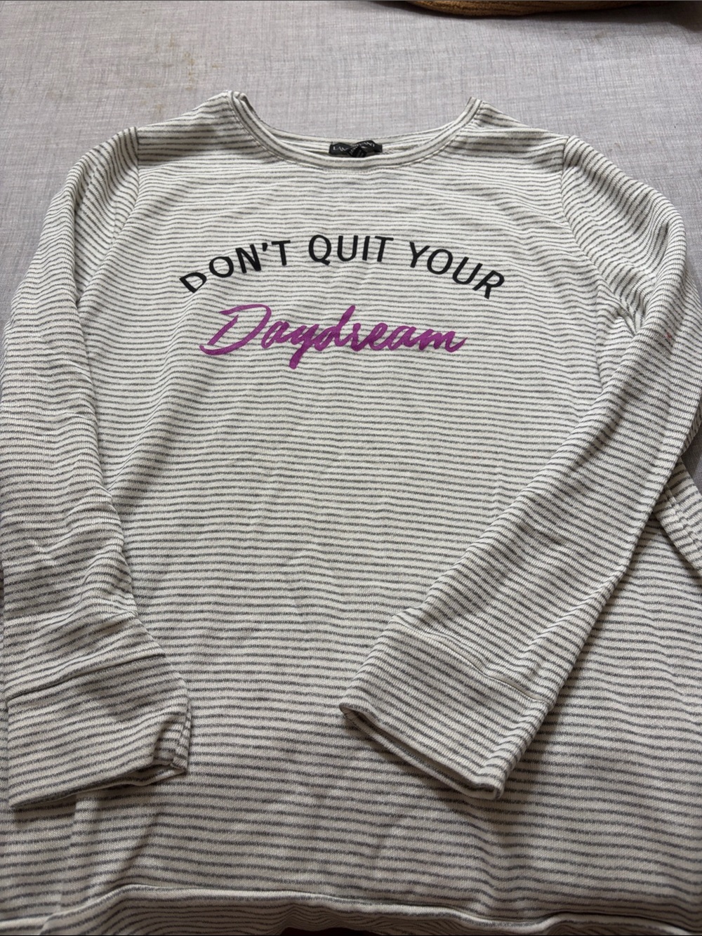 Lane Bryant Light Gray and White Striped Long Sleeve Tee